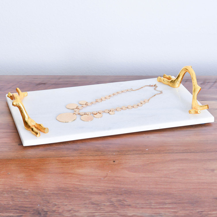 Mercer41 White Marble Tray With Gold Branch Handles Wayfair
